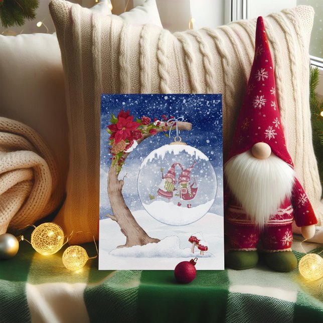 Red and White Gnome Sow Globe Christmas Holiday Card (Creator Uploaded)