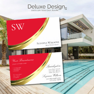 Red and White Gold Decor with Monogram Business Card