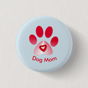 Red and White Gradient Animal Paw w/Red Heart 1 Inch Round Button