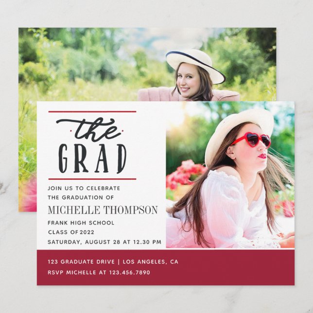 Red and White Graduation Party Invitation (Front/Back)