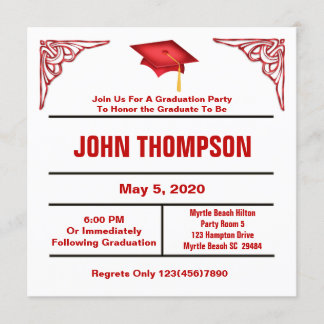 Red and White Graduation Party Invitation