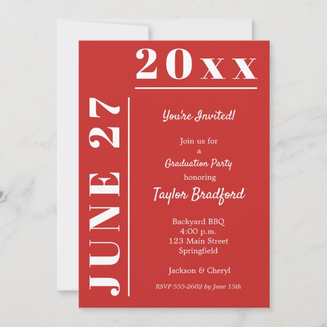 Red and White Graduation Party Invitations (Front)