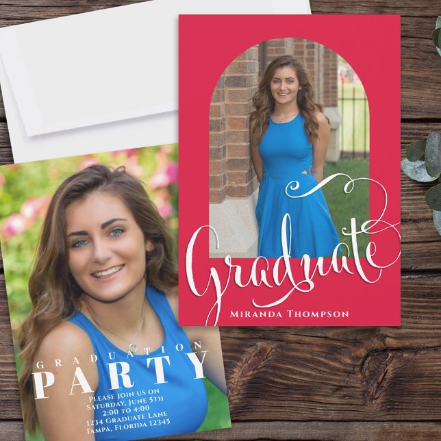 Red and White Graduation Photo Arch Party Invitation (Creator Uploaded)