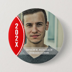 RED and White Graduation Photo Button