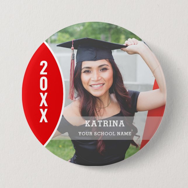 Red and White Graduation Photo Custom Button (Front)