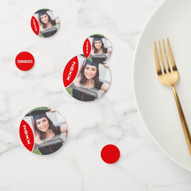 Red and White Graduation Photo Personalized Confetti (Group)