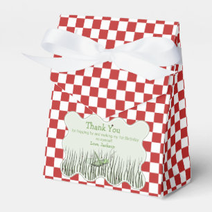 Red and White Grasshopper Kids Birthday Thank You Favor Box