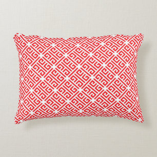 Red and white Greek Key Geometric Pattern Accent Pillow