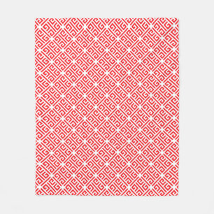Red and white Greek Key Geometric Pattern Fleece Blanket