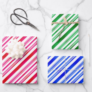 Red and white, green and white, blue and white wrapping paper sheet