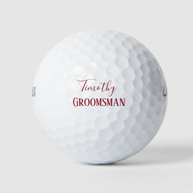Red and White Groomsman Keepsake Golf Balls (Front)