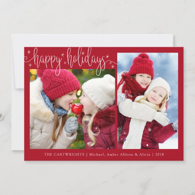 Red and White | HAPPY HOLIDAYS | Stars Holiday Card (Front)