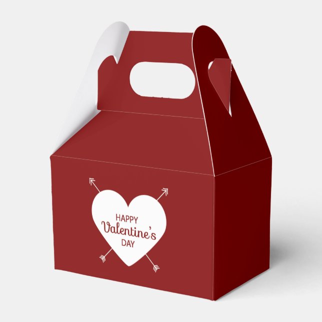 Red And White Happy Valentine's Day Heart Favor Box (Front Side)
