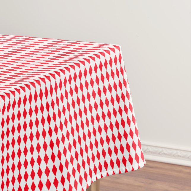 Red and White Harlequin Pattern Tablecloth (In Situ)