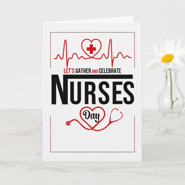 Red and White Heart and Stethoscope Nurses Day Card (Small Plant)