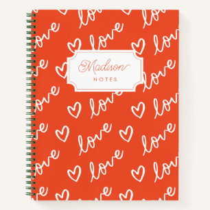 Red And White Heart Love Monogram Notebook