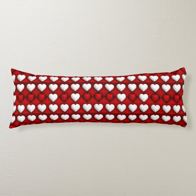 Red And White Heart Pattern Body Pillow (Front)