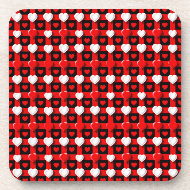 Red And White Heart Pattern Coaster (Front)