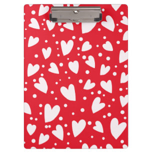 Red and White Heart Pattern Cute Valentine Love Clipboard