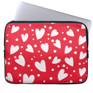 Red and White Heart Pattern   Cute Valentine Love  Laptop Sleeve