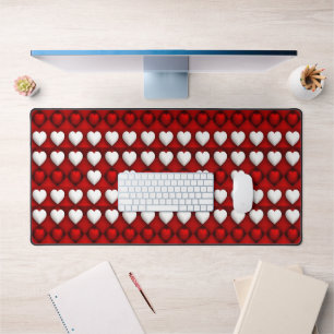 Red And White Heart Pattern Desk Mat