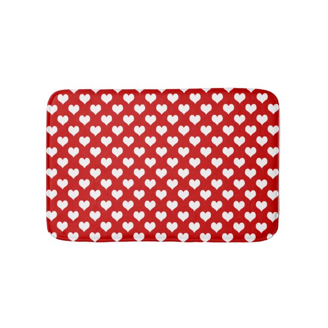 Red and White Heart Pattern Fabric  Bath Mat (Front)