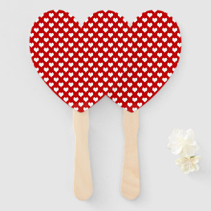 Red and White Heart Pattern Fabric Hand Fan