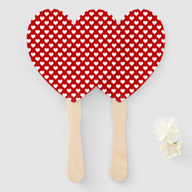Red and White Heart Pattern Fabric  Hand Fan (Front and Back)
