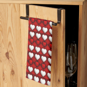 Red And White Heart Pattern Kitchen Towel