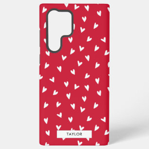 Red and White Heart Pattern Monogram Name  Samsung Galaxy Case