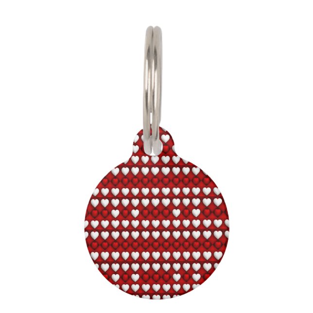 Red And White Heart Pattern Pet Tag (Front)