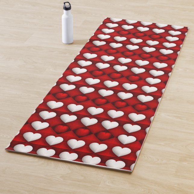 Red And White Heart Pattern Yoga Mat (In Situ)