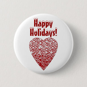Red and White Heart. Patterned Heart Design. 2 Inch Round Button