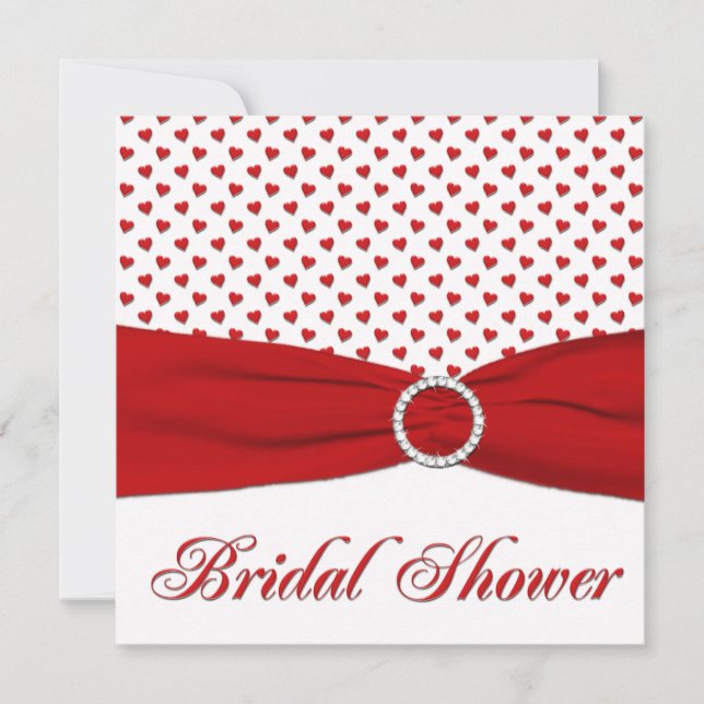Red and White Hearts Bridal Shower Invitation (Front)