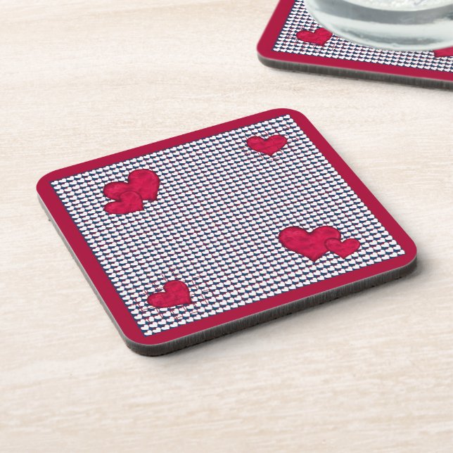 Red and White Hearts Cork Coaster (Left Side)