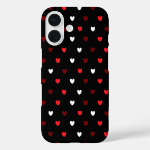 Red and white hearts on black iPhone 16 case