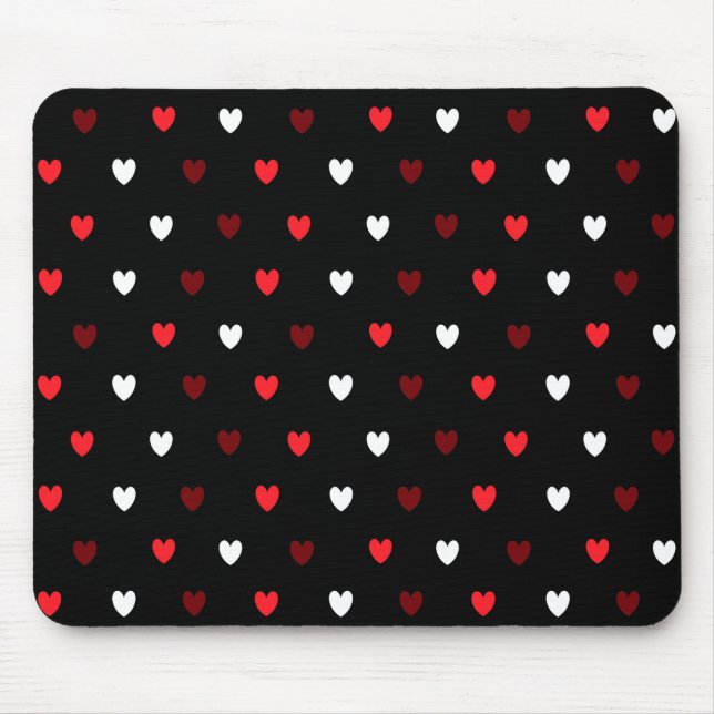 Red and white hearts on black mouse pad (Front)