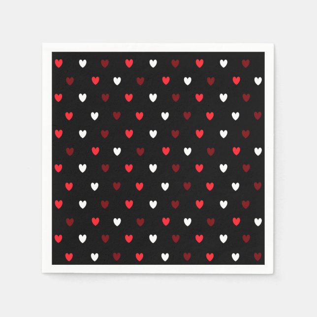Red and white hearts on black napkin (Front)