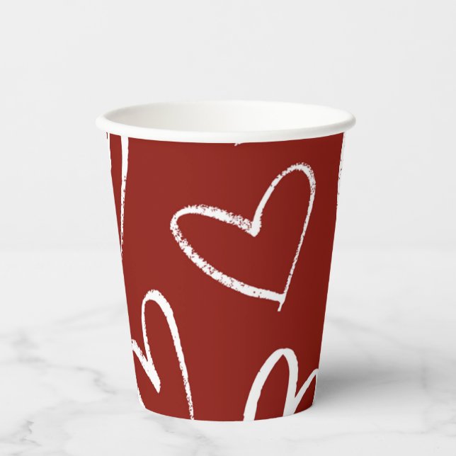Red and White Hearts Paper Cups (Front)