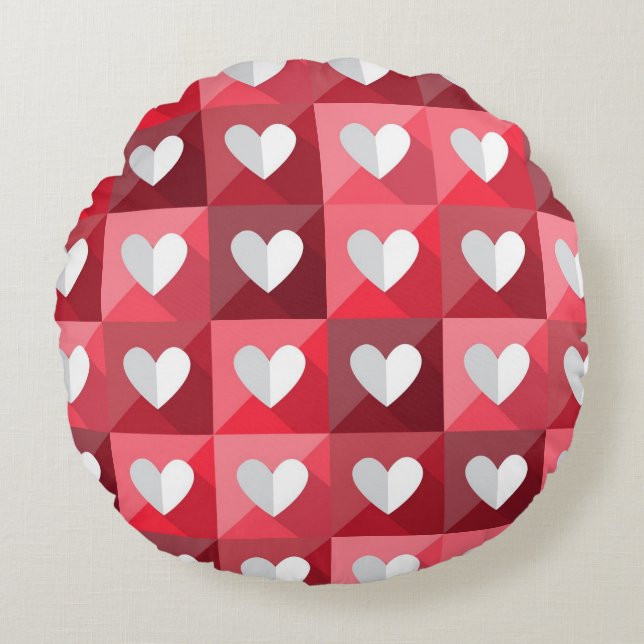 Red And White Hearts Pattern Round Pillow (Front)