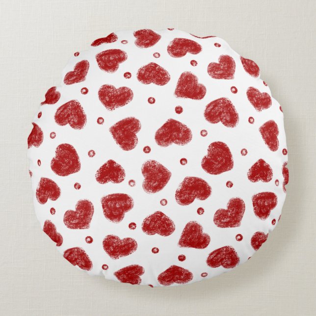 Red and White Hearts pattern Round Pillow (Front)