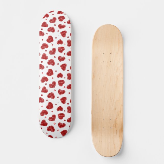 Red and White Hearts pattern Skateboard (Front)