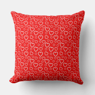 Red and White Hearts Pattern Throw Pillow