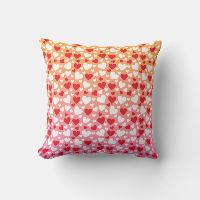 Red and White Hearts Pattern Throw Pillow (Front)