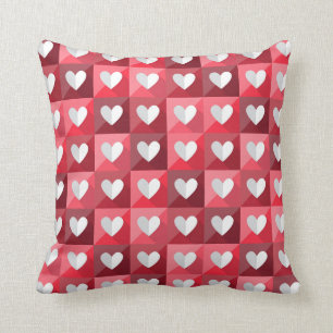 Red And White Hearts Pattern Throw Pillow
