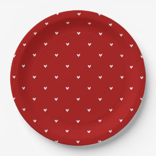Red and White Hearts Pattern Valentine's Day Paper Plate