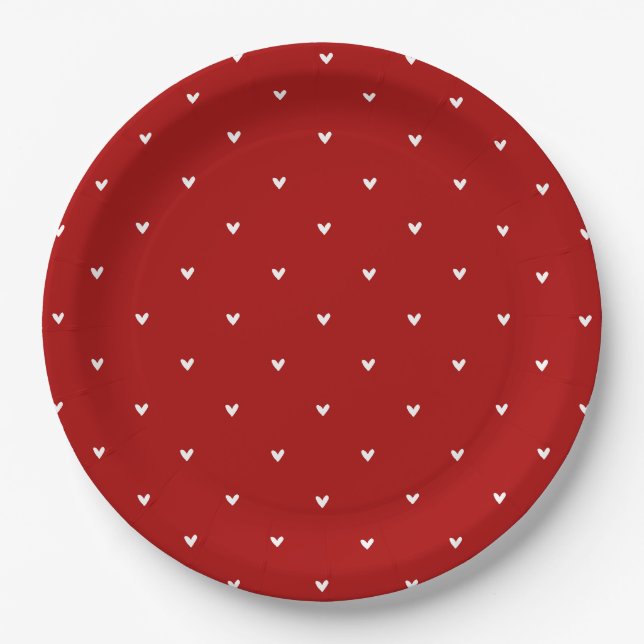 Red and White Hearts Pattern Valentine's Day Paper Plate (Front)