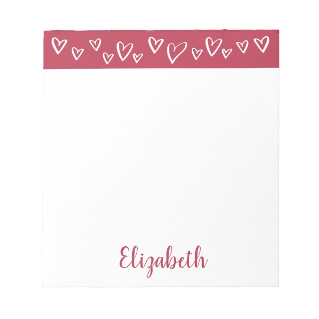 Red and White Hearts Personalized Stationery Notepad (Front)