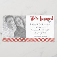 Red And White Hearts Photo Engagement Announcement