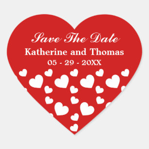 Red and White Hearts Save The Date Heart Sticker